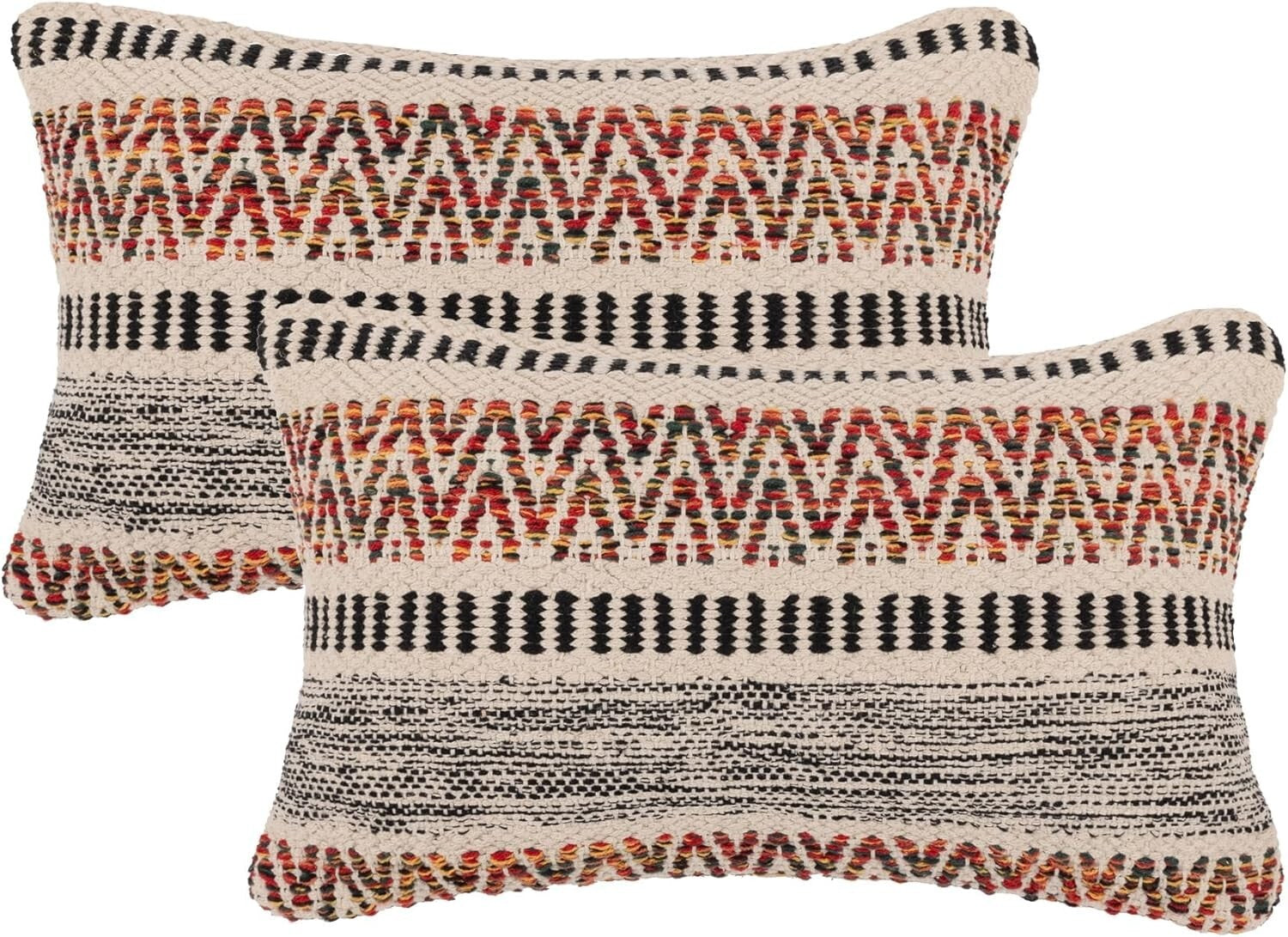 Elegant Bohemian Farmhouse Throw Pillows - 12"x20" Cotton Covers, Set of 2