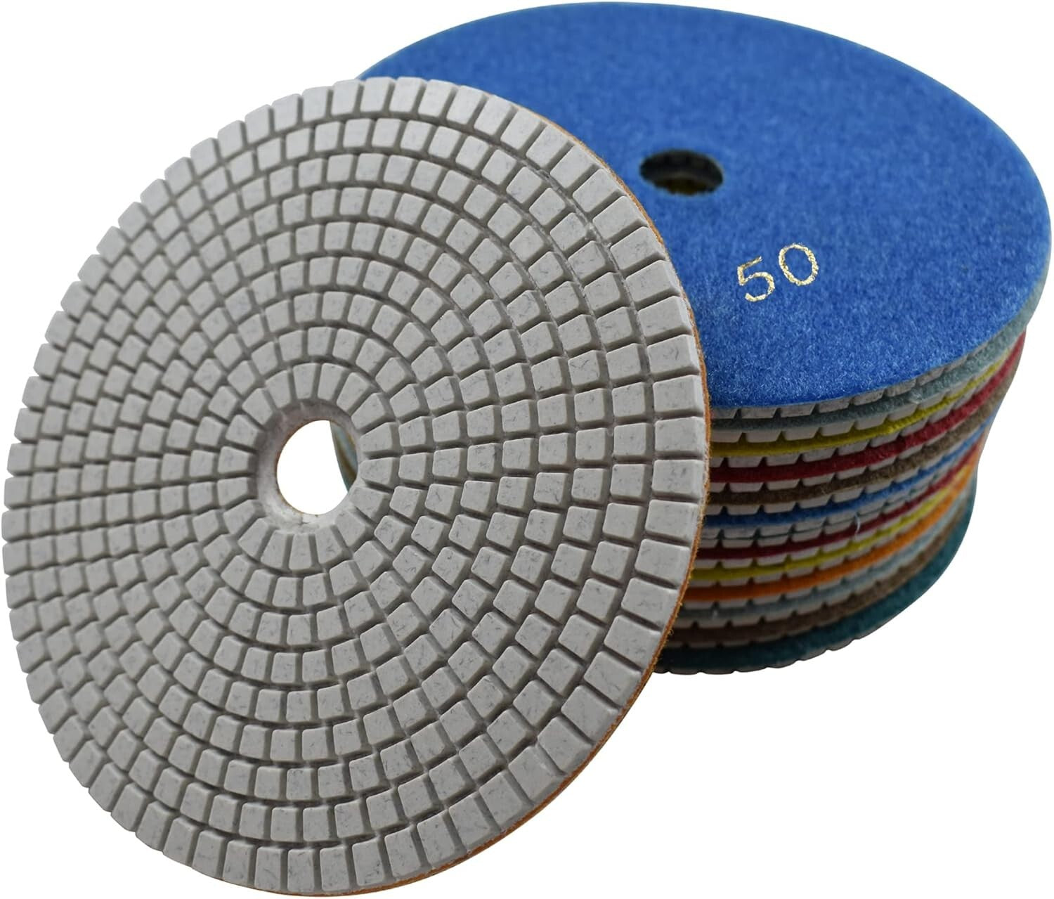 Flexible 6" Diamond Polishing Pads - 7-Step Velcro Discs for Stone Surfaces