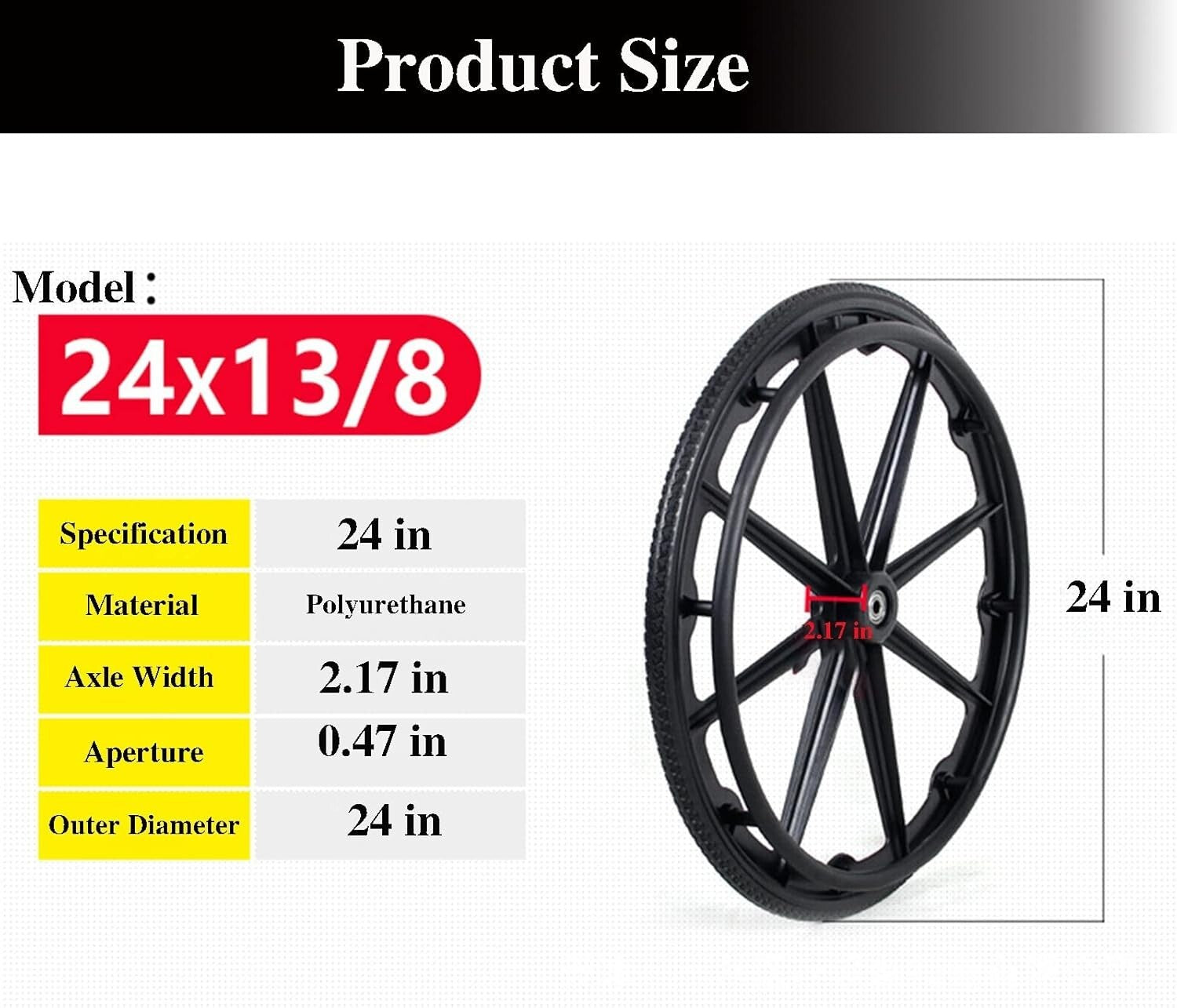 Puncture-Resistant 24x1 Wheelchair Rear Wheel Assembly for Self-Propelled Models