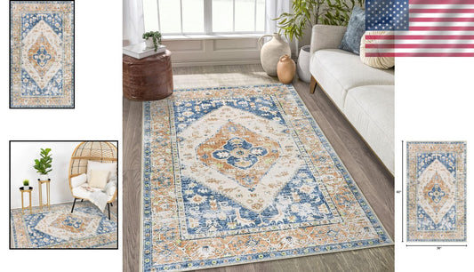 Machine Washable Non-Slip 3x5 Chenille Rug - Perfect for Living Room & Bedroom