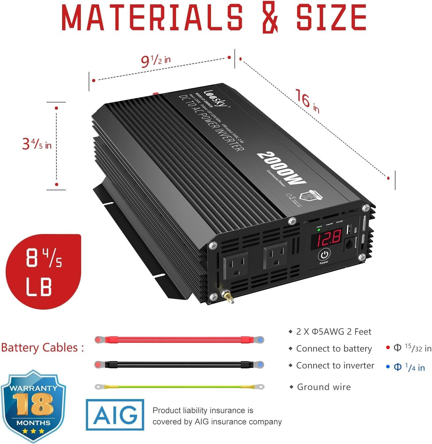 Versatile 2000W Inverter for Car, RV, and Off-Grid Use - Remote & USB Port