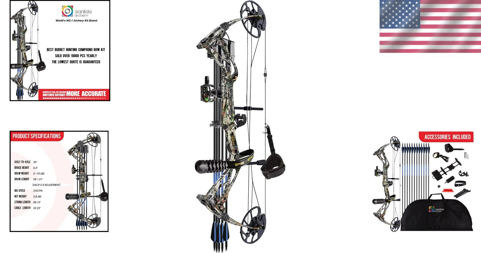 Pro Archery Package: Camo Compound Bow with Draw Length 18-31” & Accessories