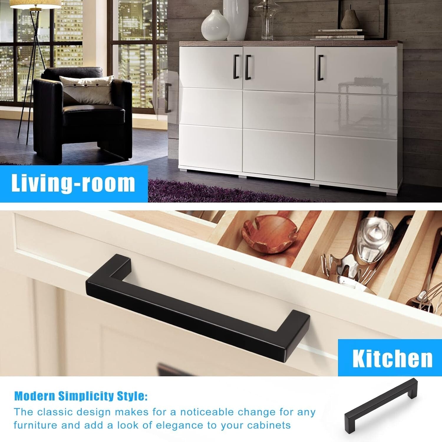Versatile 5" Black Pull Handles - 30 Heavy-Duty Stainless Steel Cabinet Hardware