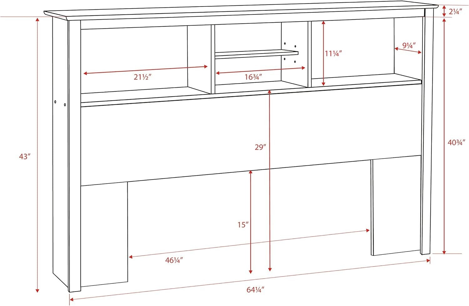 Functional Black Bookcase Headboard for Full/Queen Beds - 3 Storage Compartments