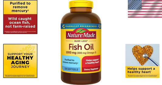 Purified 1000mg Omega-3 Fish Oil Softgels, 320 Count for Brain and Eye Health