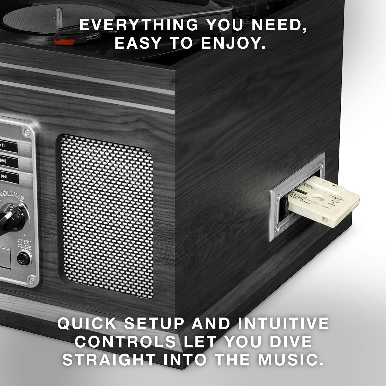 Nostalgic 6-in-1 Bluetooth Record Player with Built-In Speakers – Farmhouse Grey