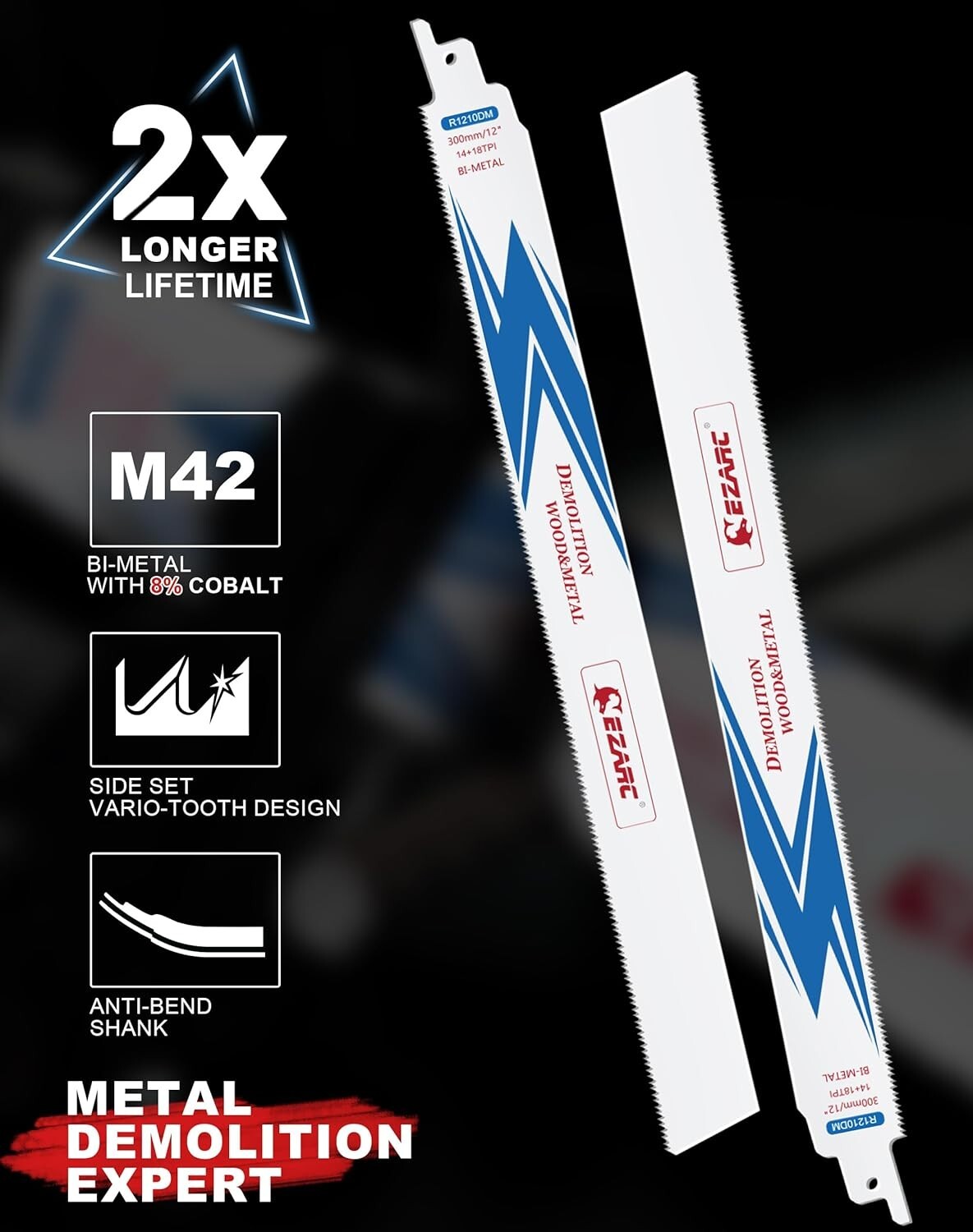 25 Pack 12 Inch Bi-Metal Reciprocating Saw Blades for Precision Metal Cutting