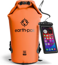 Load image into Gallery viewer, Lightweight Orange 55L Waterproof Backpack Sack with Phone Case for Kayaking