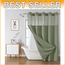 Load image into Gallery viewer, Luxury Sage Green Waterproof Waffle Shower Curtain Set with Snap-In Liner, 71x86
