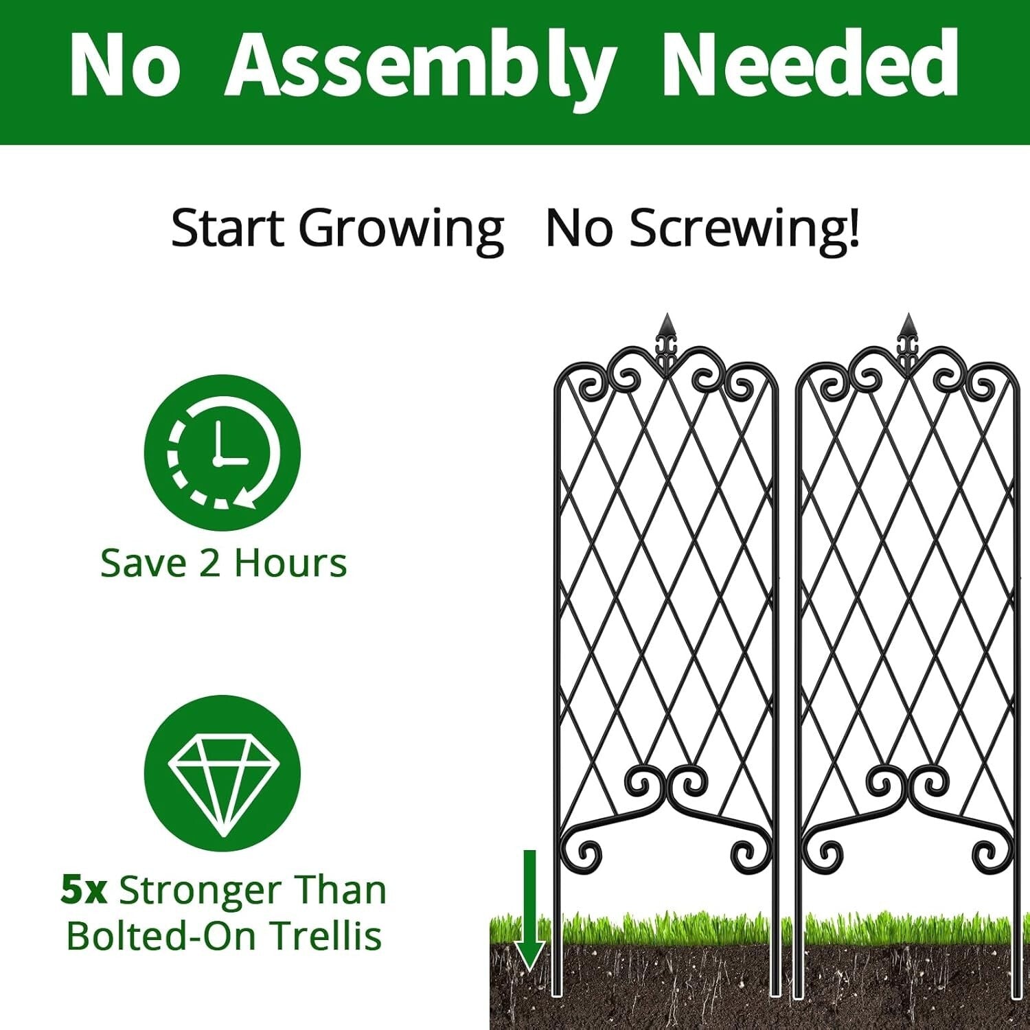 2-Pack Black Wrought Iron Trellis for Climbing Plants - 47" x 16" Decorative ...