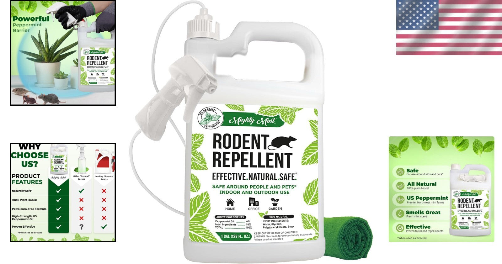 1 Gallon Natural Peppermint Oil Spray - Effective Rodent Repellent with Cloth