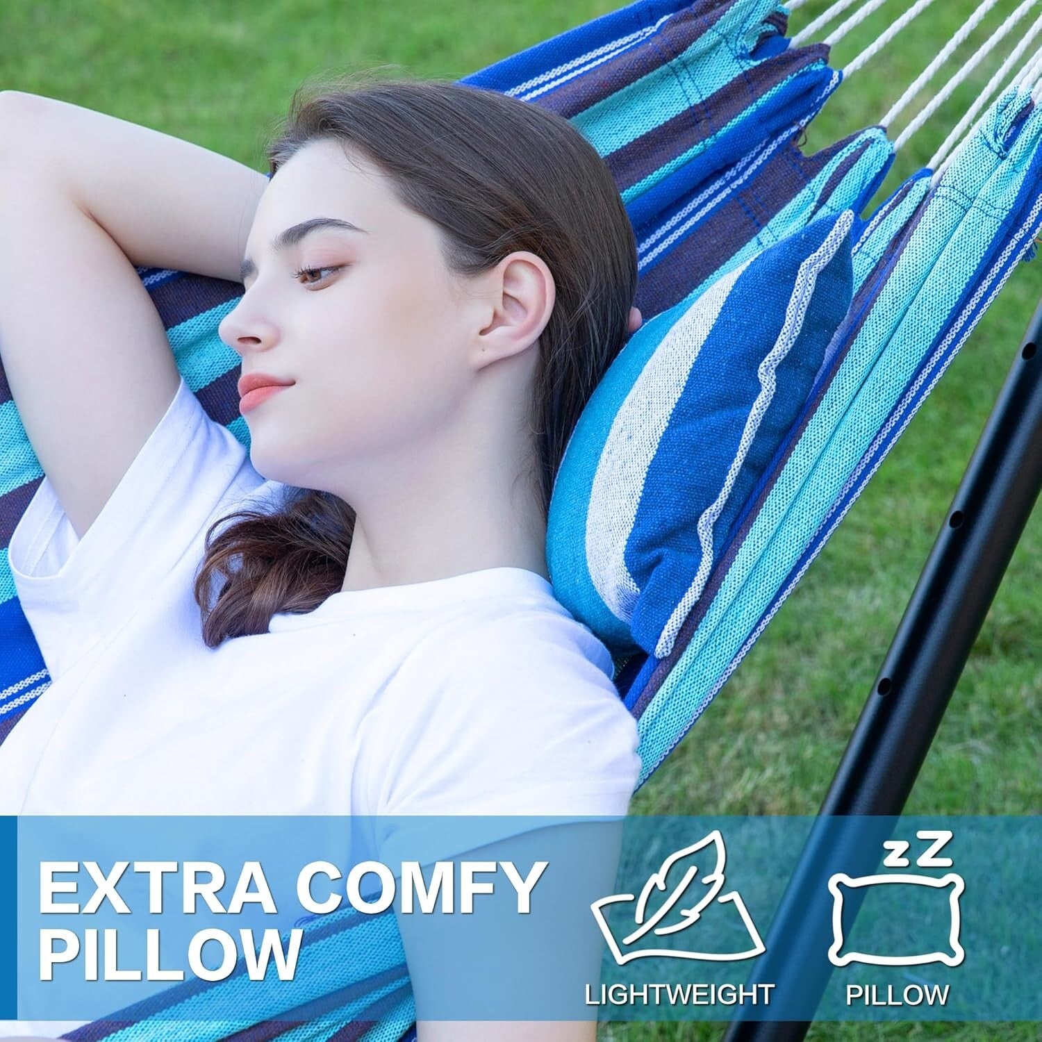 Brazilian-Style Double Hammock with Steel Stand - 450 lb Capacity & Easy Setup