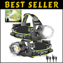 Load image into Gallery viewer, Adjustable 90° Waterproof LED Headlamp Set - Rechargeable &amp; Ideal for Camping