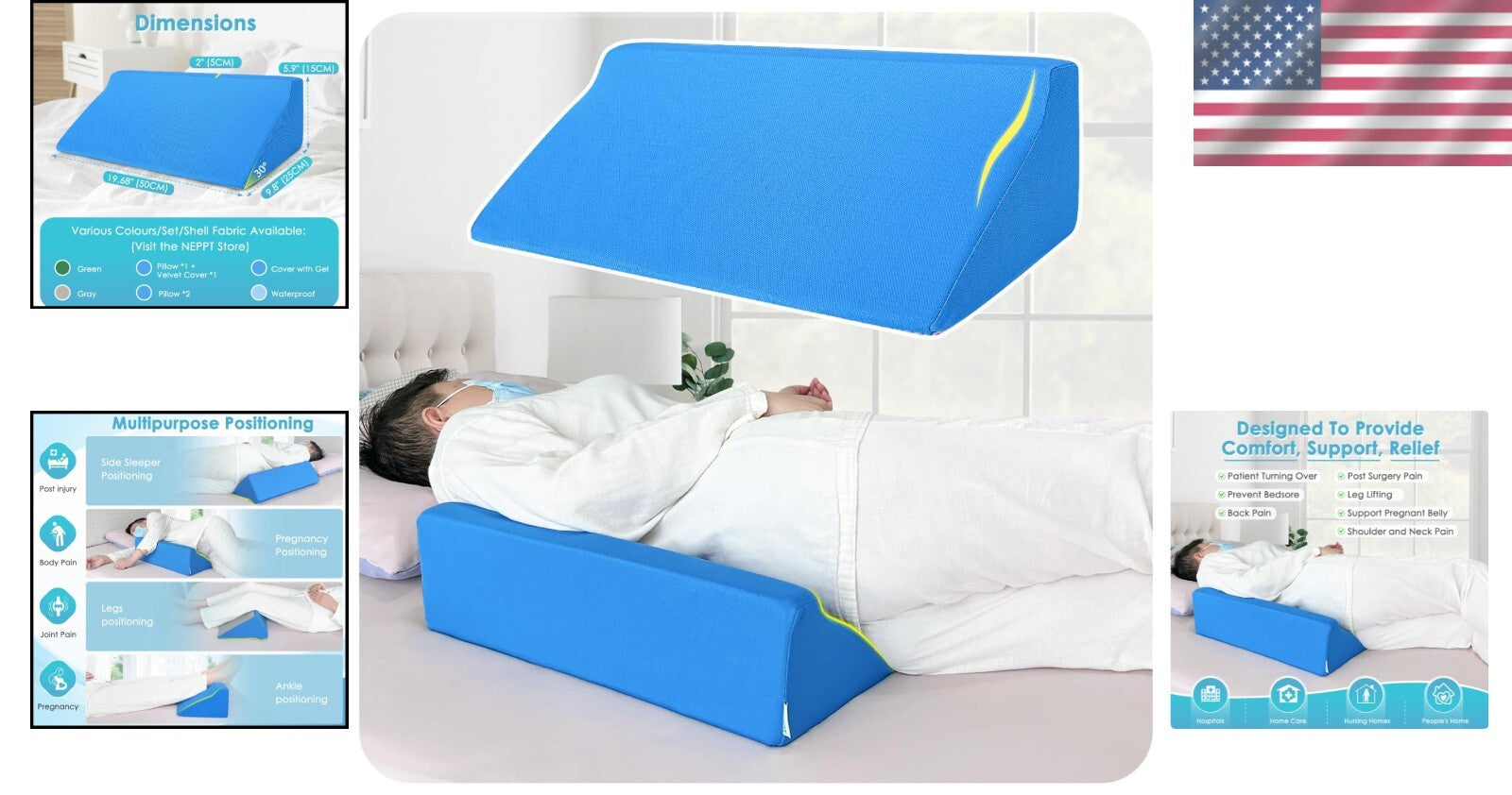 Triangular Incline Pillows for Back & Leg Support - Ideal for Bedridden Patients