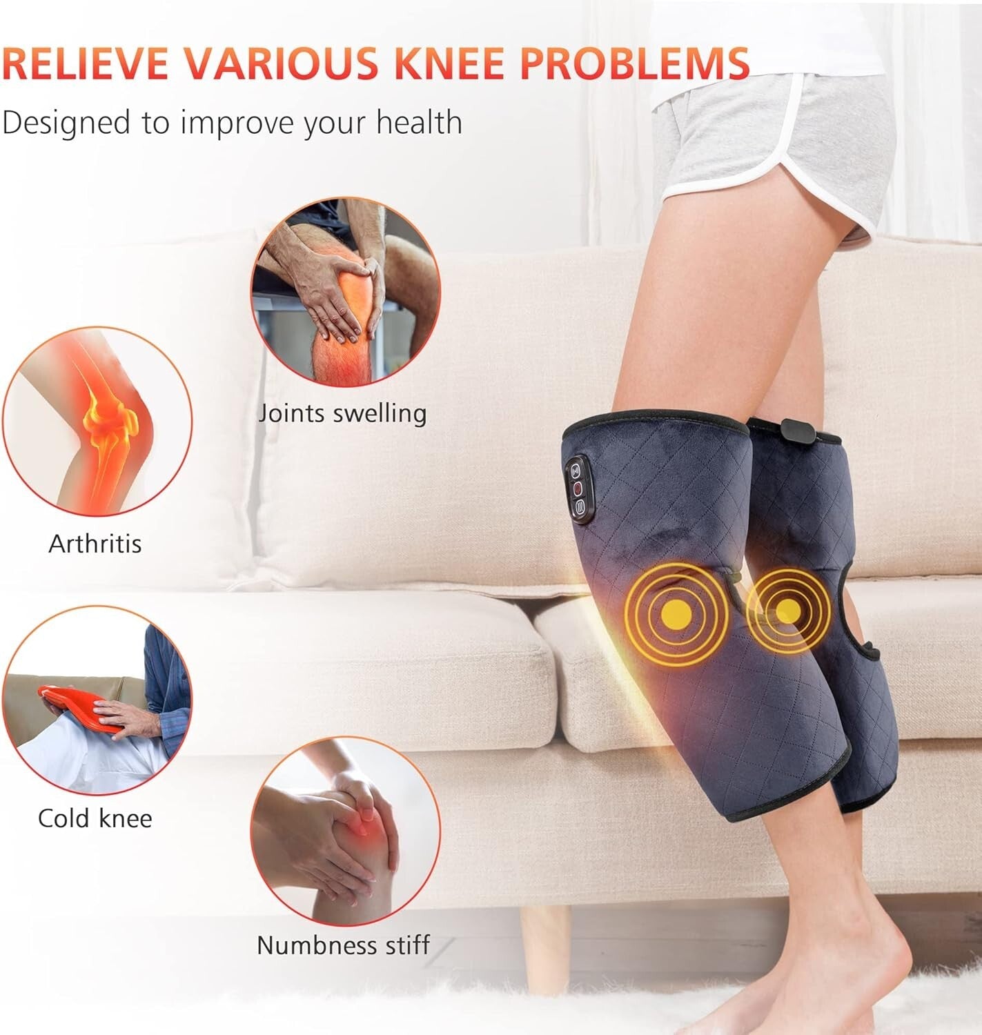 Adjustable Knee Heating Pad with Massage and Vibration - Safe & Effective Relief