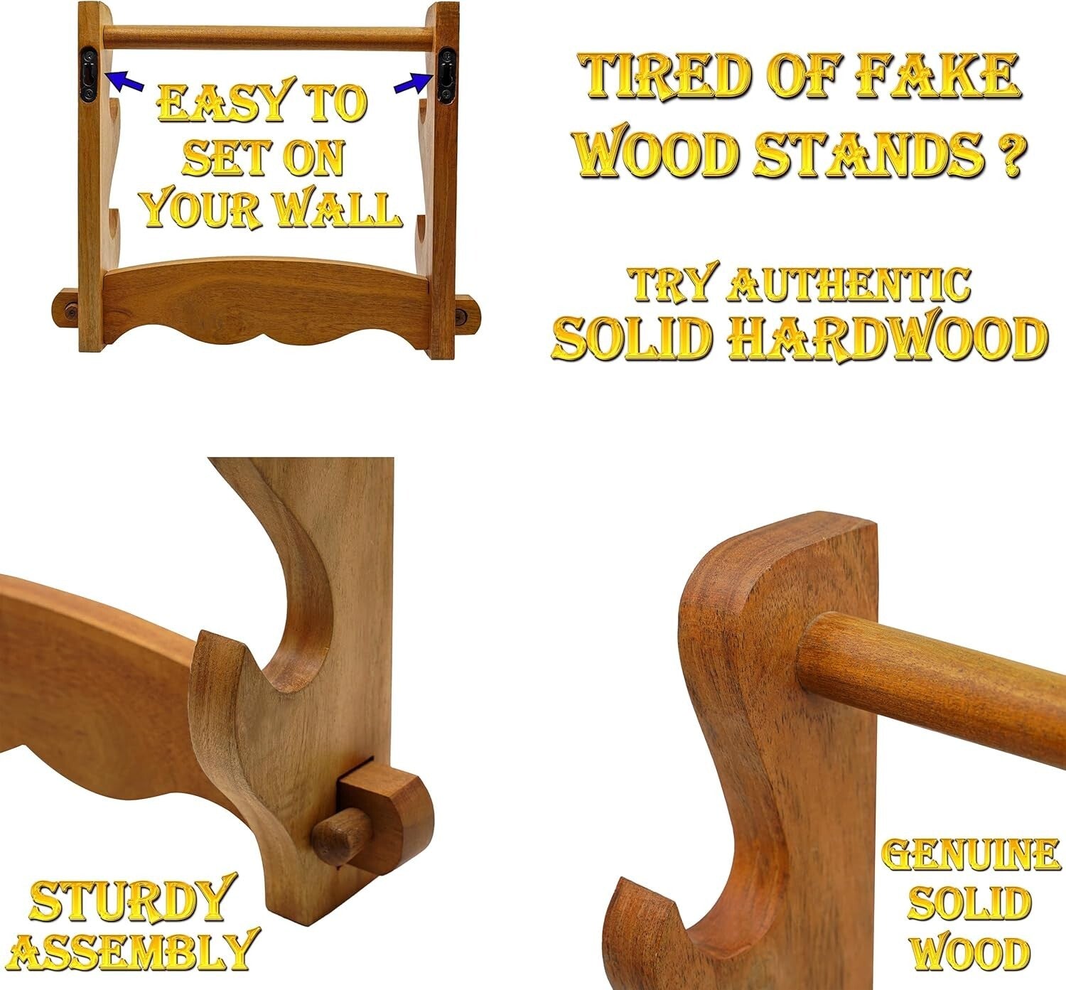 Elegant Two-Tier Solid Wood Sword Display Stand for Katana & Medieval Swords