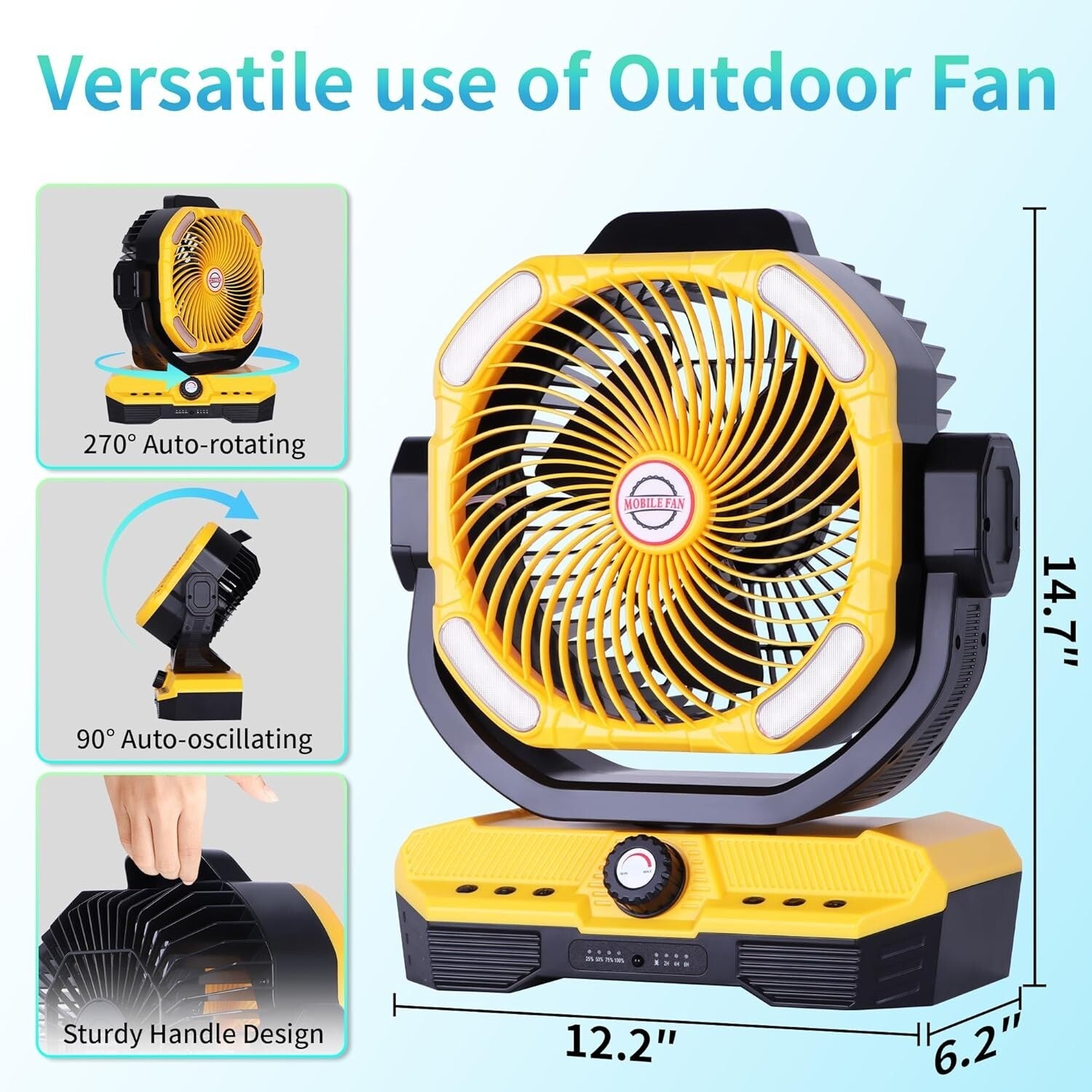 Large Oscillating Fan with Remote Control & Super Bright LED - Ideal for Camping