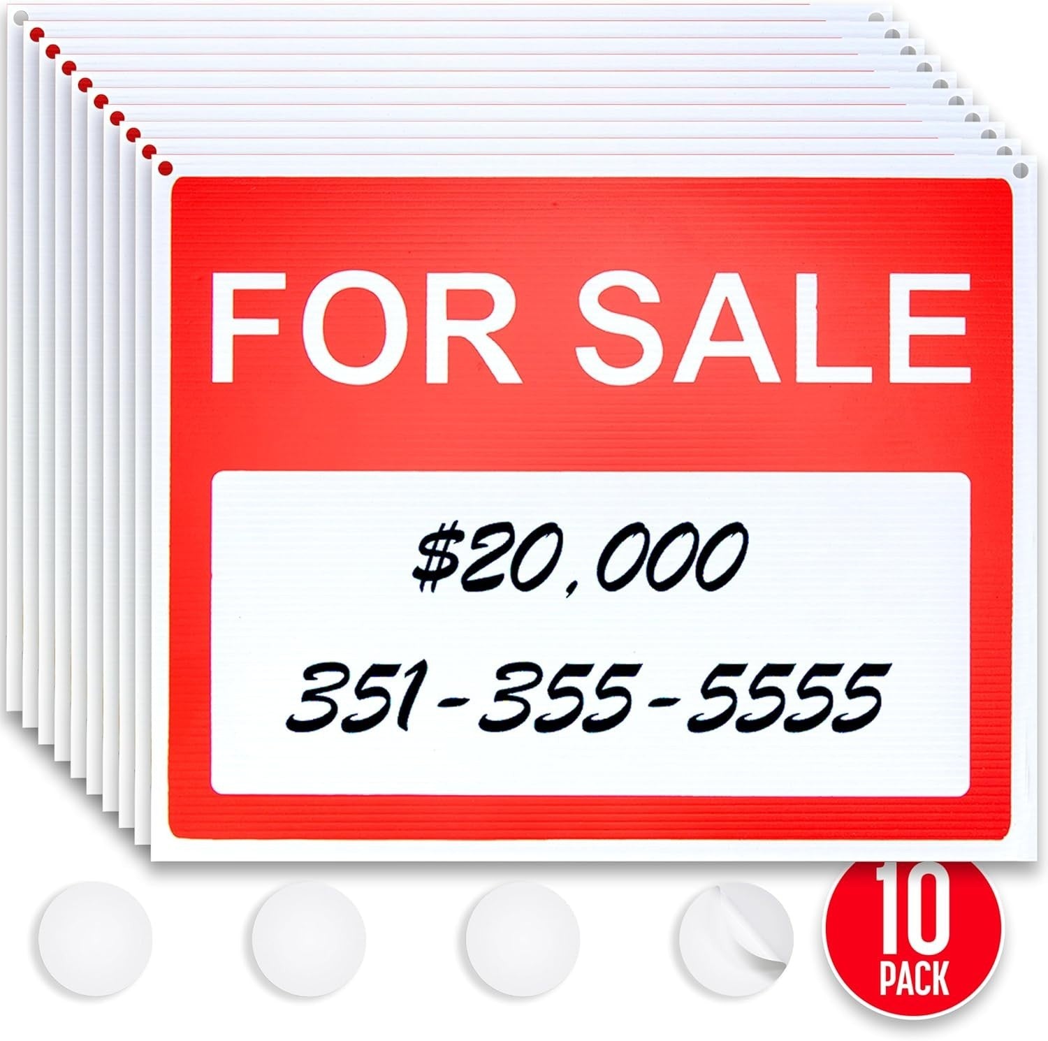 Eye-Catching For Sale Vehicle Signs - 10 Pack - Weather-Resistant & Easy to Use