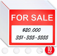 Load image into Gallery viewer, Eye-Catching For Sale Vehicle Signs - 10 Pack - Weather-Resistant &amp; Easy to Use