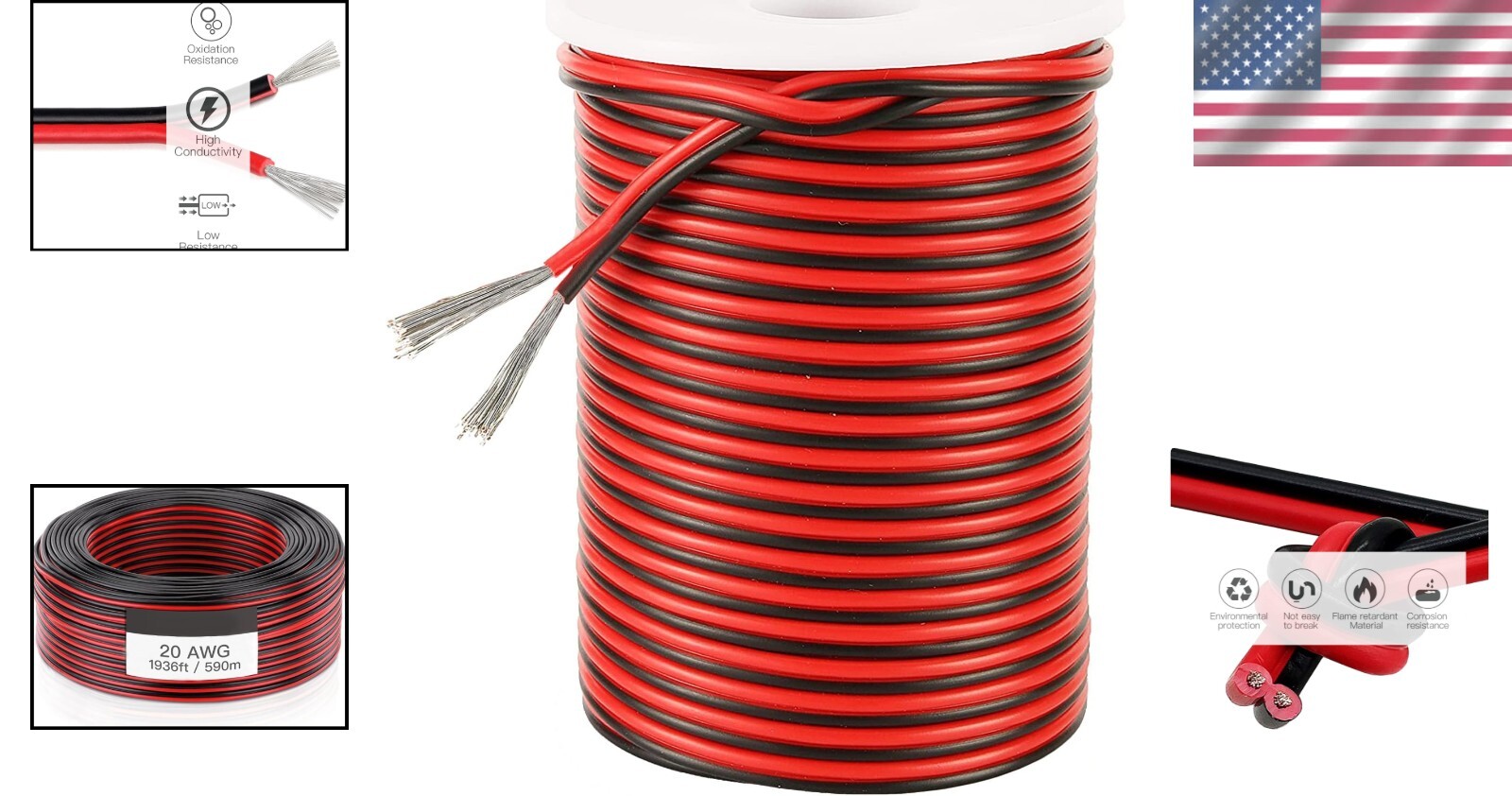 Flexible 20 Gauge 2-Conductor Cable - 590M Extension for LED Lighting Projects