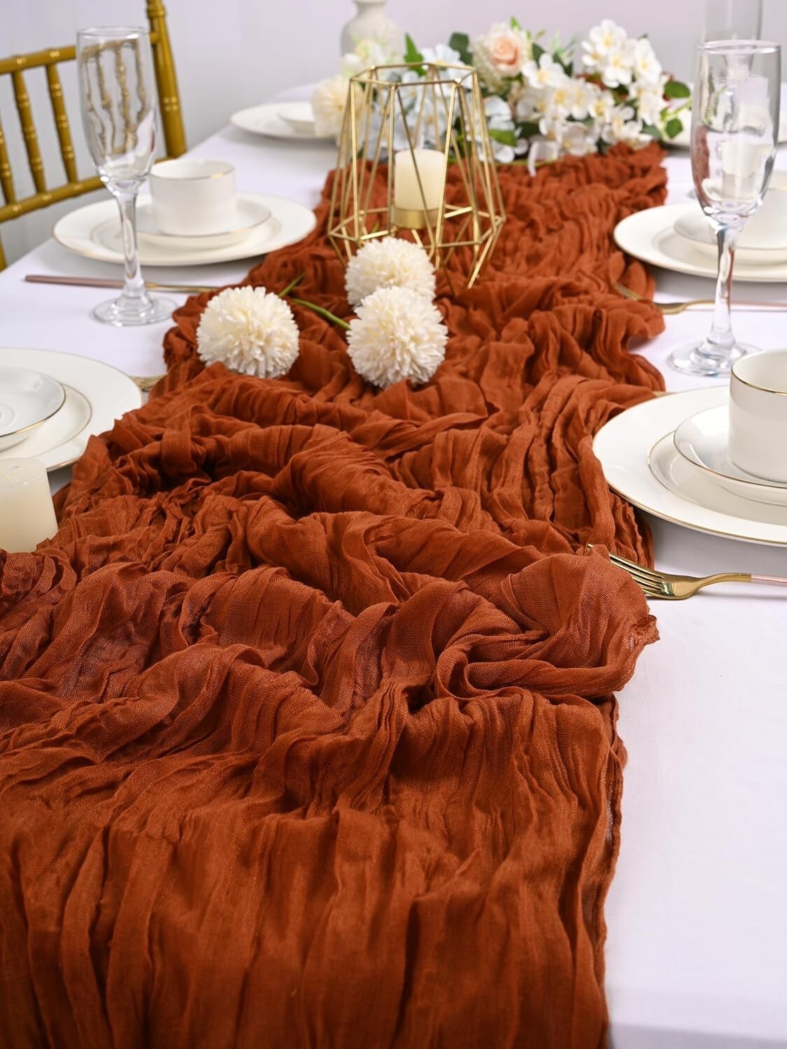 Terracotta Plaid Cheesecloth Table Runners - 15 Packs for Elegant Celebrations