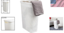 Load image into Gallery viewer, Chic Space-Saving 40L Wicker Laundry Basket with Ventilated Lid - White Plastic