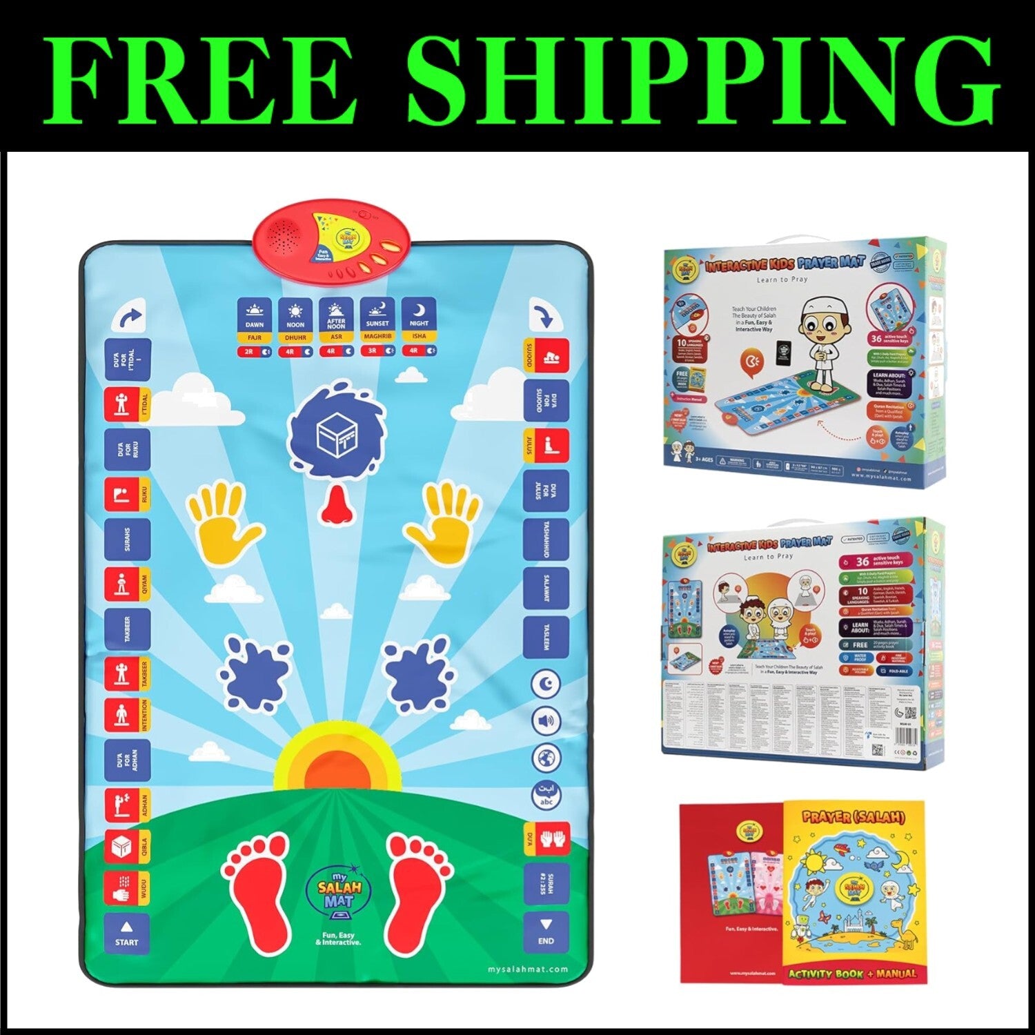 Engaging Kids Salah Prayer Mat with Touch Keys & Audio Guide for Ages 3-8