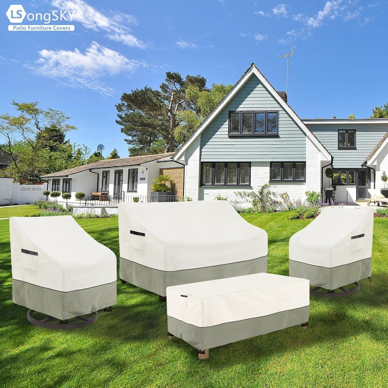 Adjustable Heavy Duty Outdoor Swivel Lounge Chair Covers - 2 Pack Beige & Gray