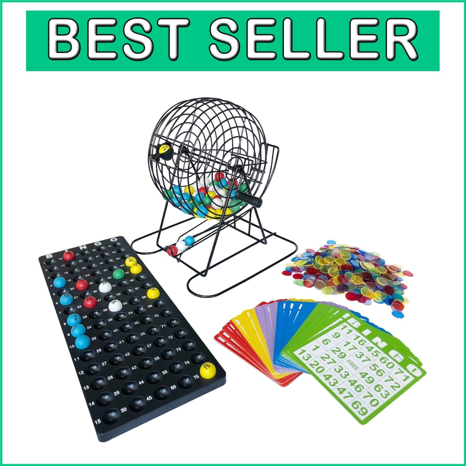 Ultimate 11" Bingo Game Set with 500 Chips, 100 Cards, and Durable Cage