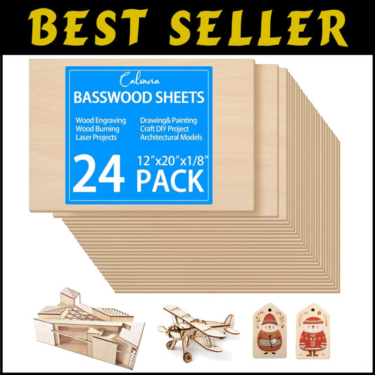 24-Pack 12"x20" Unfinished Basswood Sheets Perfect for DIY Crafts and Models