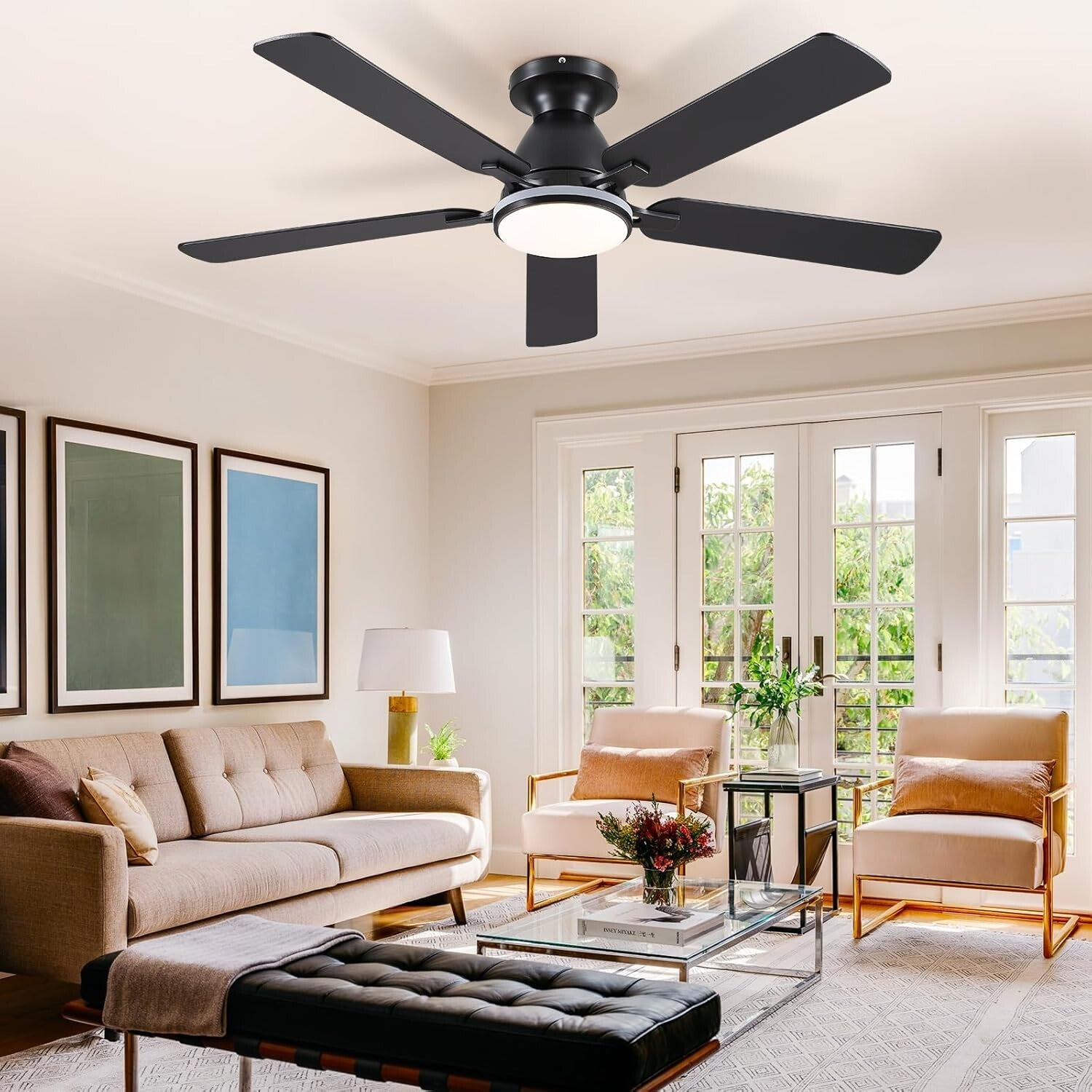 5-Blade Indoor Ceiling Fan: 52" Smart LED Light & Remote Controlled for Bedrooms