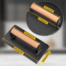 Load image into Gallery viewer, Professional Cast Iron Smash Burger Press Set with Heat-Resistant Wooden Handles