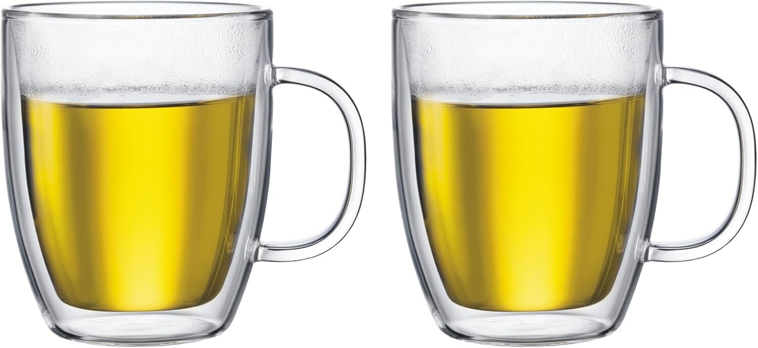Set of 2 High-Quality 15oz Borosilicate Double Wall Mugs for Hot & Cold Drinks