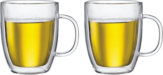 Set of 2 High-Quality 15oz Borosilicate Double Wall Mugs for Hot & Cold Drinks