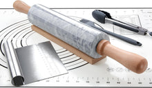 Load image into Gallery viewer, 18.5-Inch Polished Marble Rolling Pin Set: Pastry Mat, Brush, &amp; Tongs Included