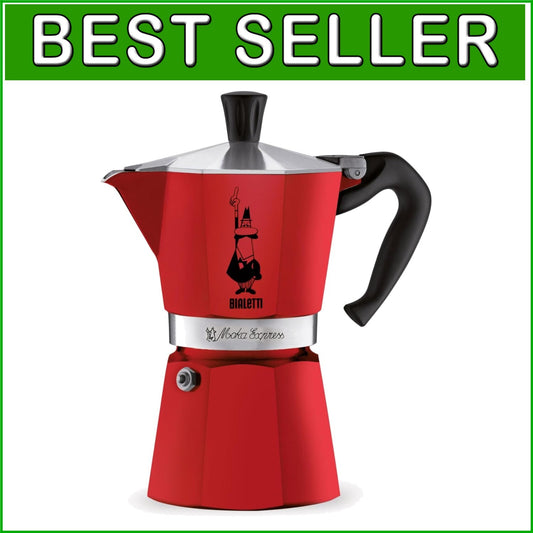 Authentic Italian 6-Cup Moka Express Coffee Maker in Elegant Red Aluminum