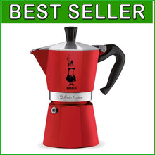 Load image into Gallery viewer, Authentic Italian 6-Cup Moka Express Coffee Maker in Elegant Red Aluminum
