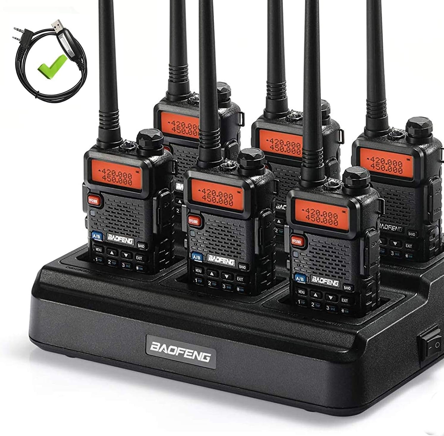 6 Pack GT-5R FCC Compliant Dual Band Ham Radio Walkie Talkies - Long Range