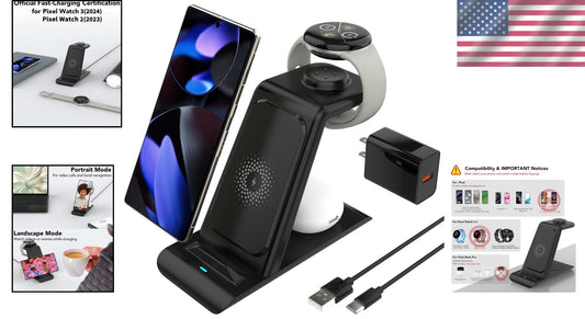 3-in-1 Wireless Charger for Pixel Watch 3/2, Buds & More - Fast Charging Station
