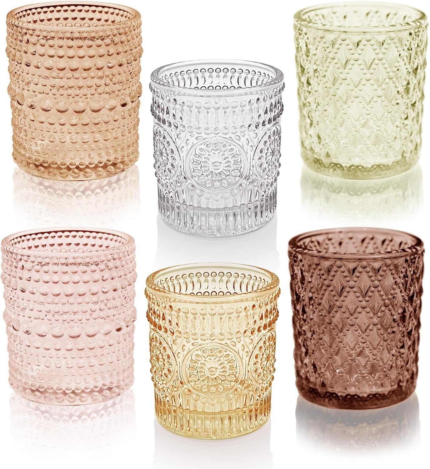 Durable 24-Piece Glass Candle Holders Set - 3 Patterns, Perfect for Centerpieces