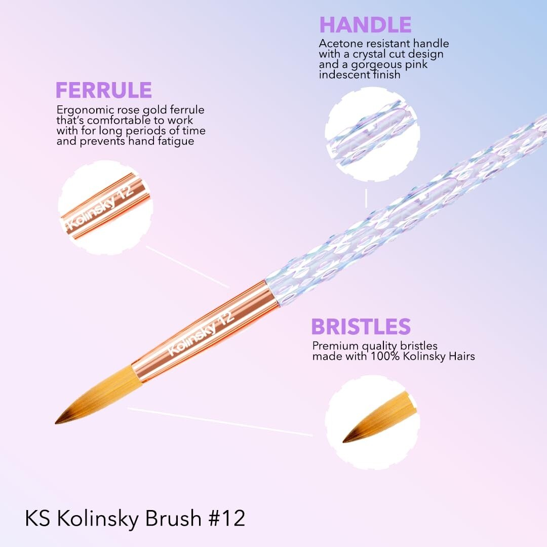 100% Kolinsky Crystal Acrylic Nail Brush - Handcrafted Beauty in Pink & Black