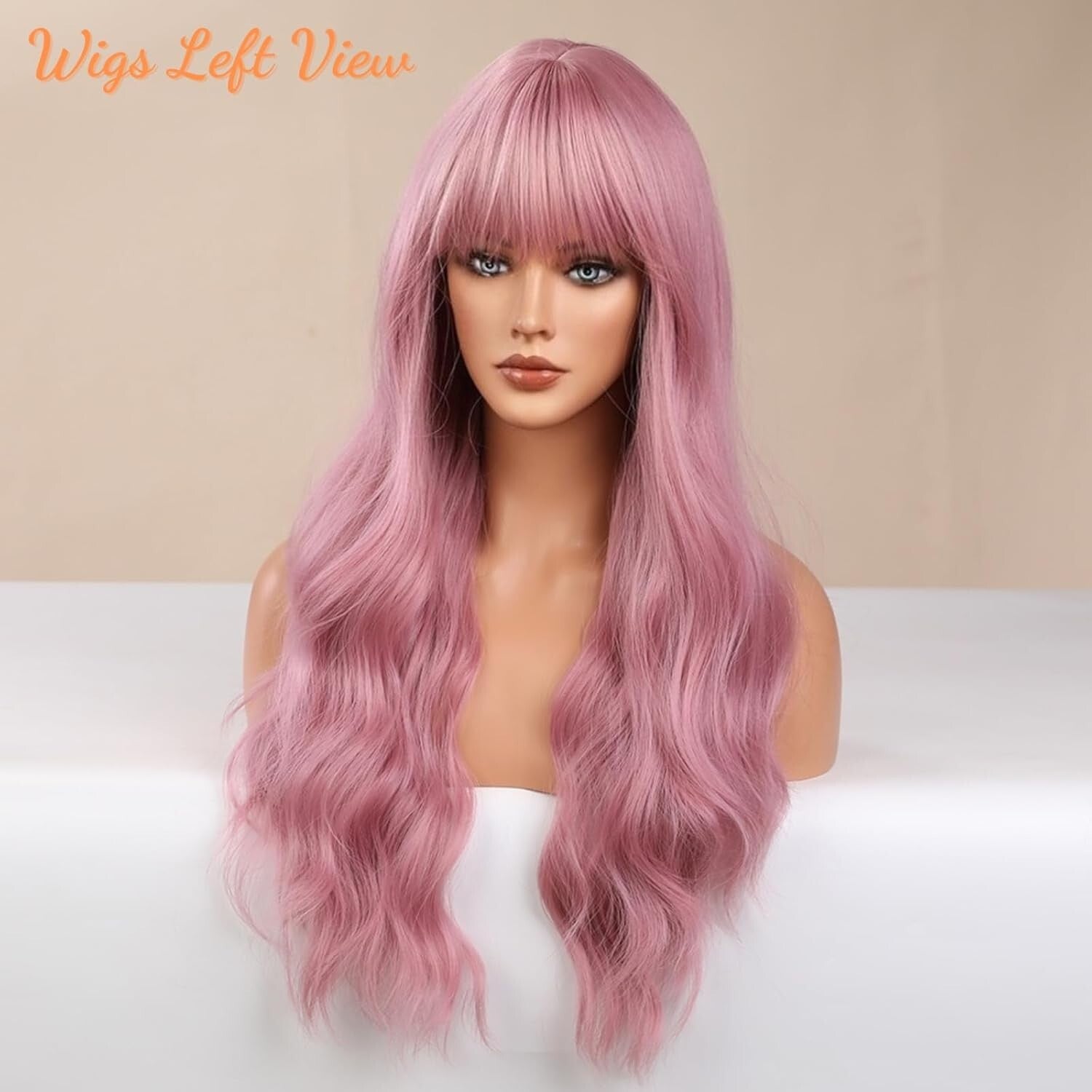 Breathable Baby Pink Wig with Natural Bangs – Heat Resistant for Daily Wear