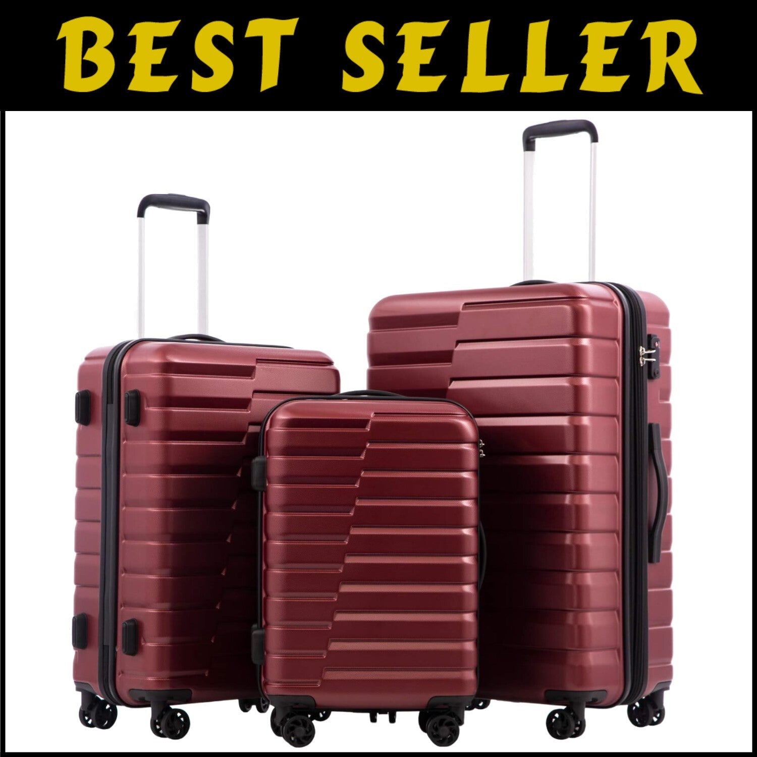 Durable Wine Red Spinner Luggage Set - Expandable ABS+PC Design for Travelers