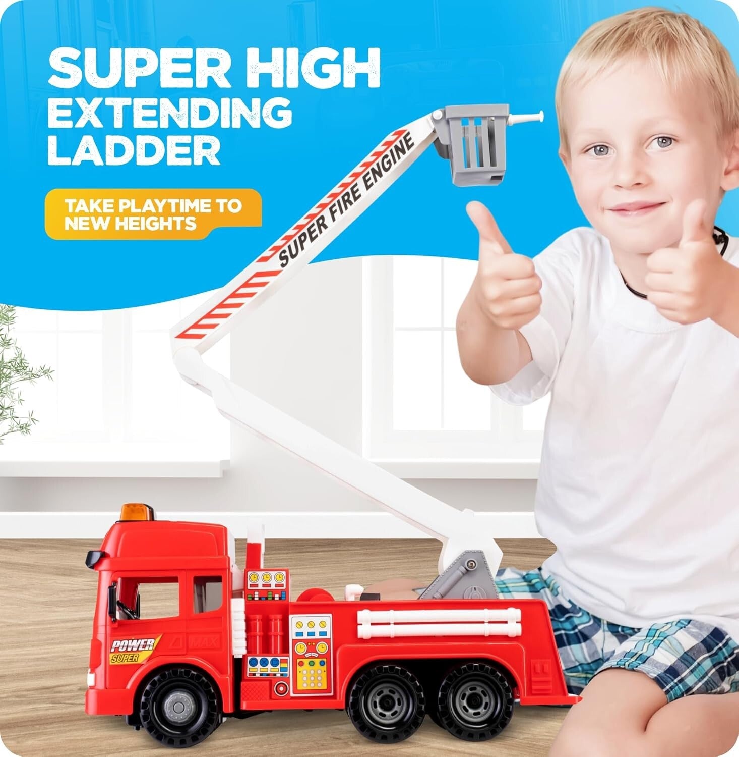 Durable Large Fire Truck with Opening Doors, Figures, and Educational Card Game
