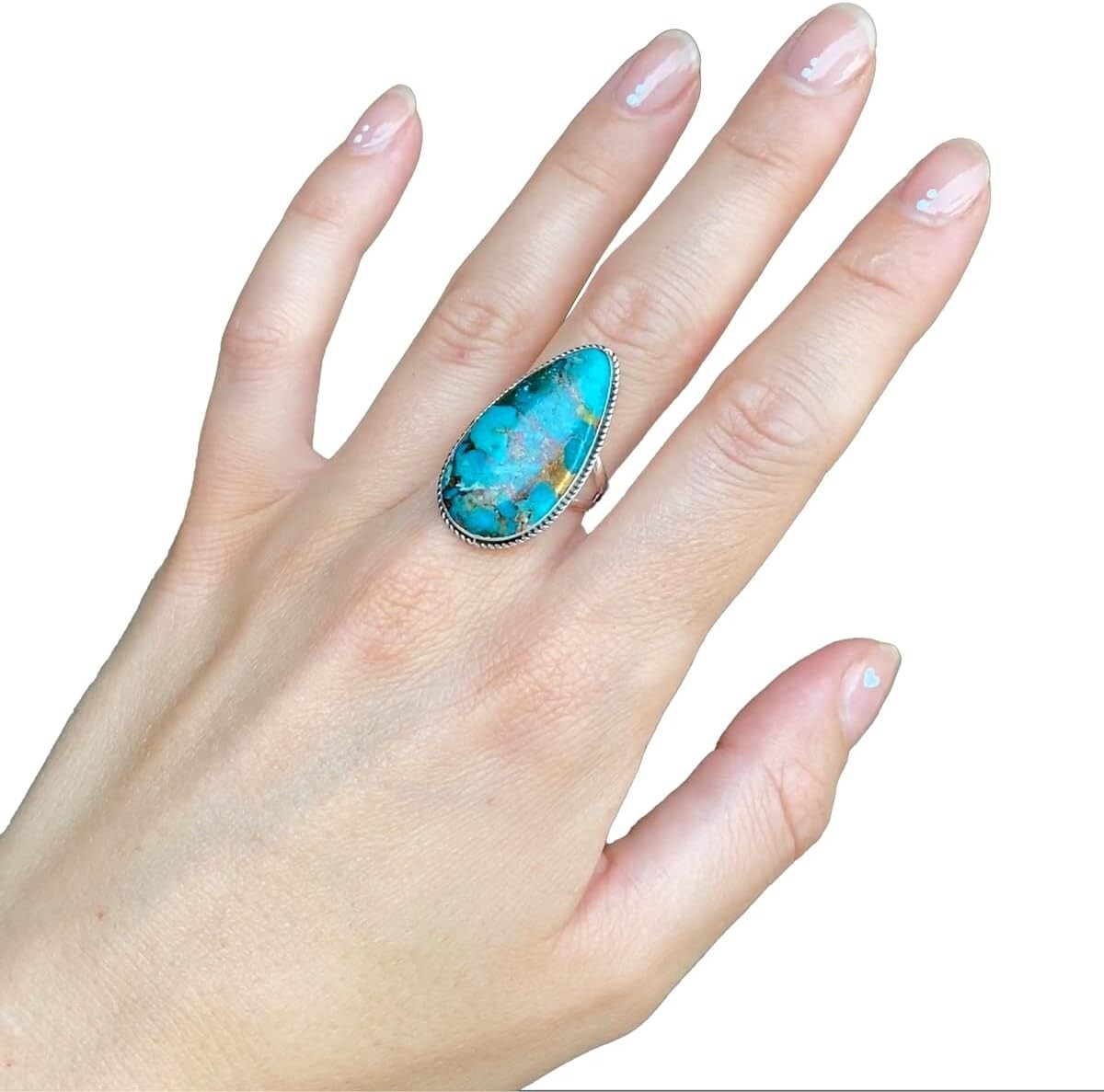 Genuine Turquoise and Sterling Silver 925 Ring - Trendy Southwest Charm