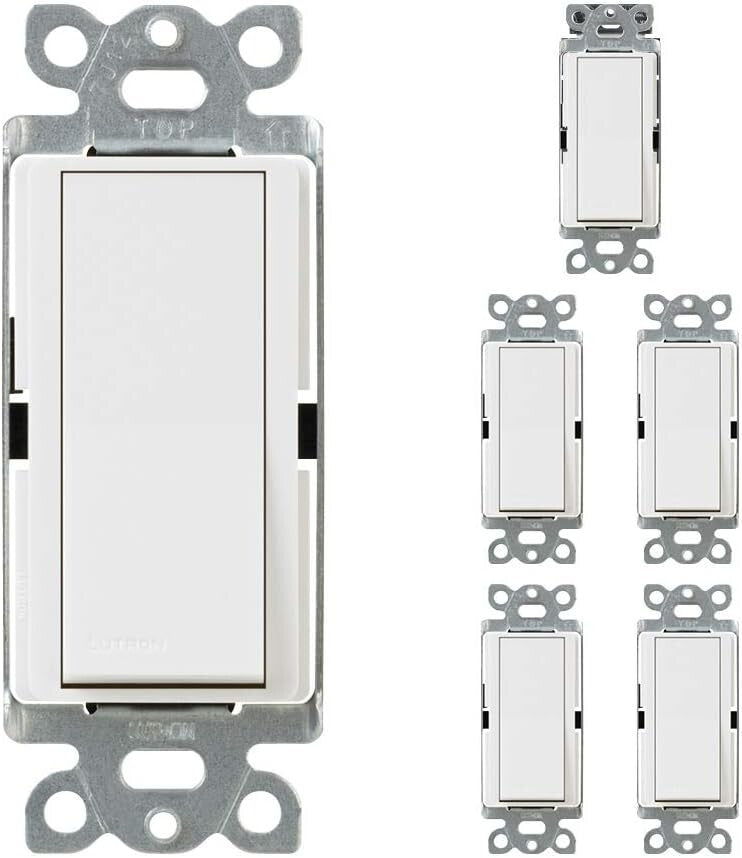 Modern 15 Amp Single-Pole White Paddle Switch - Quick Set Up, 6-Piece Bundle