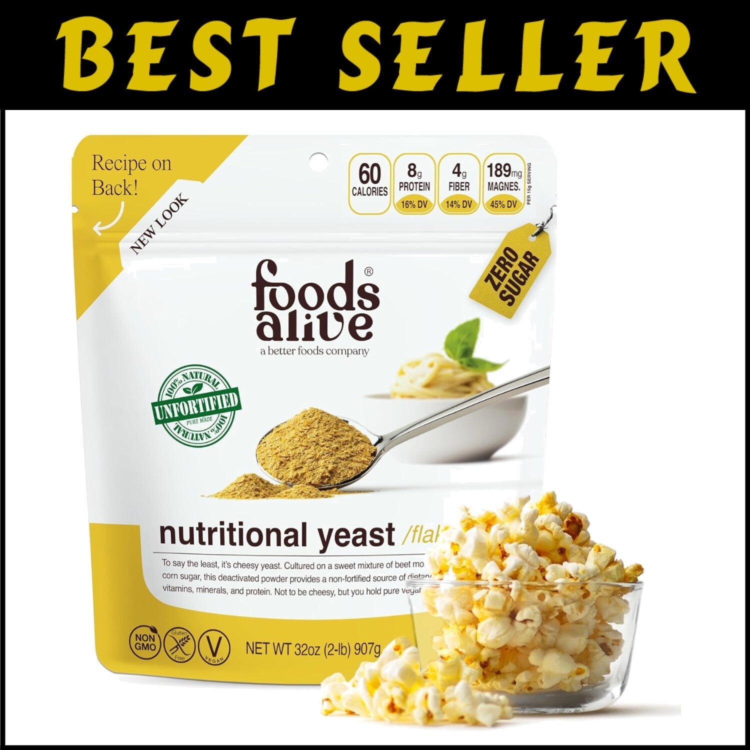 Non-Fortified Vegan Cheese Powder – 2 lbs Nutritional Yeast Flakes, Gluten-Free