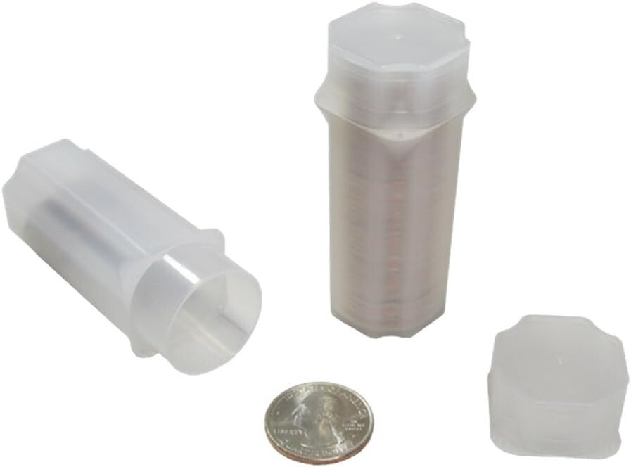 Ergonomic 100-Pack Coin Tubes with Snap-Tight Lids for Easy Viewing & Stacking
