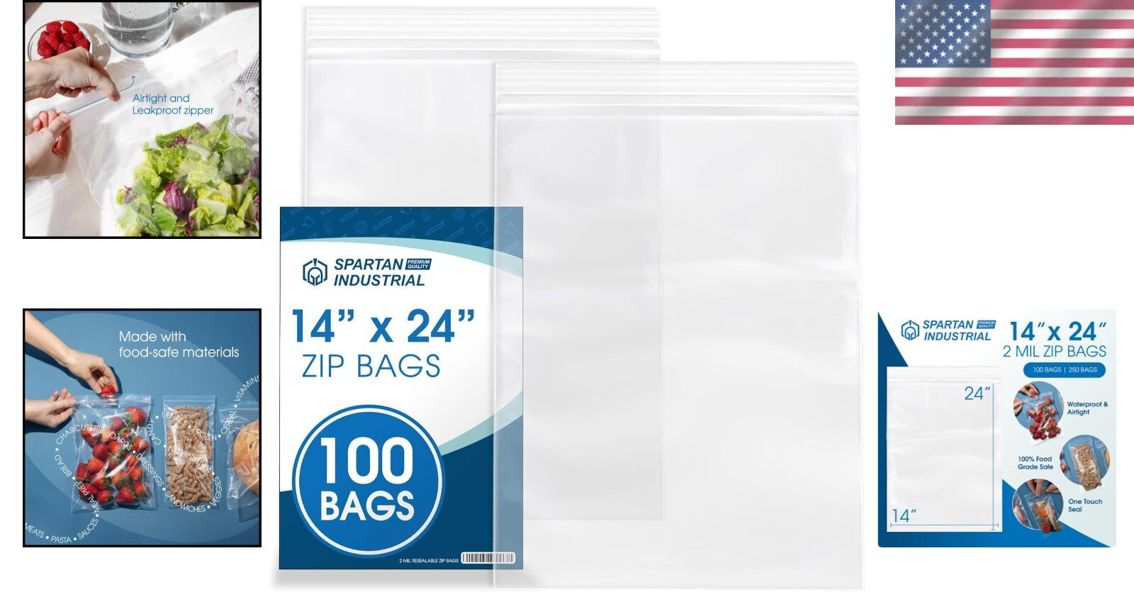 Durable 14" x 24" Clear Zip Plastic Bags - 100 Count Resealable Storage