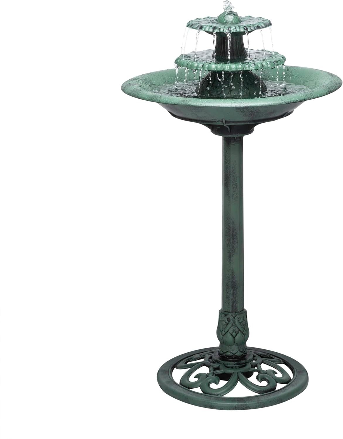 Elegant 3-Tier Pedestal Water Fountain & Birdbath, 35" Green Outdoor Feature